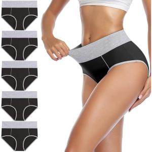 imagewirarpa Womens Cotton Underwear High Waist Stretch Briefs Soft Underpants Ladies Full Coverage Panties 5 PackBlack
