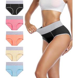 imagewirarpa Womens Cotton Underwear High Waist Stretch Briefs Soft Underpants Ladies Full Coverage Panties 5 PackBlackPinkOrangeYellowLight Blue