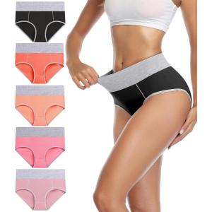 imagewirarpa Womens Cotton Underwear High Waist Stretch Briefs Soft Underpants Ladies Full Coverage Panties 5 PackBlackRed OrangeOrangeRedPink