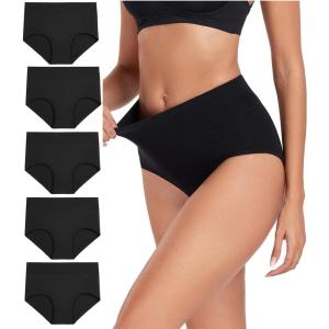imagewirarpa Womens Cotton Underwear High Waist Stretch Briefs Soft Underpants Ladies Full Coverage Panties 5 PackDark Black