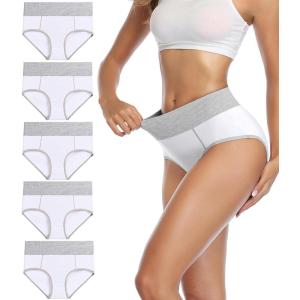 imagewirarpa Womens Cotton Underwear High Waist Stretch Briefs Soft Underpants Ladies Full Coverage Panties 5 PackWhite