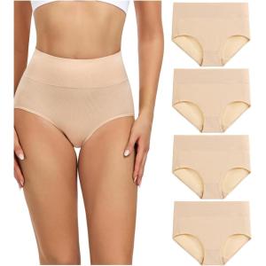 imagewirarpa Womens Cotton Underwear High Waisted Ladies Panties Full Coverage Briefs 4 Pack Regular ampamp Plus SizeBeige  Set 17