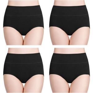 imagewirarpa Womens Cotton Underwear High Waisted Ladies Panties Full Coverage Briefs 4 Pack Regular ampamp Plus SizeBlack  Set 3