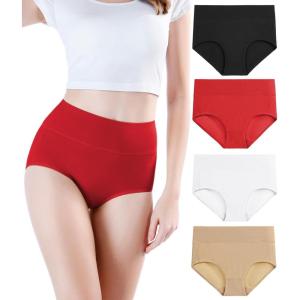 imagewirarpa Womens Cotton Underwear High Waisted Ladies Panties Full Coverage Briefs 4 Pack Regular ampamp Plus SizeBlackApricotRedWhite  Set 11