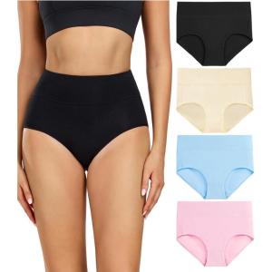 imagewirarpa Womens Cotton Underwear High Waisted Ladies Panties Full Coverage Briefs 4 Pack Regular ampamp Plus SizeBlackBeigeLight BlueLight Pink  Set 1