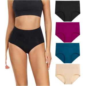 imagewirarpa Womens Cotton Underwear High Waisted Ladies Panties Full Coverage Briefs 4 Pack Regular ampamp Plus SizeBlackDeep RedTealBeige  Set 16