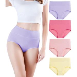 imagewirarpa Womens Cotton Underwear High Waisted Ladies Panties Full Coverage Briefs 4 Pack Regular ampamp Plus SizePastel YellowShell Pink Quartz Pink Lilac  Set 18