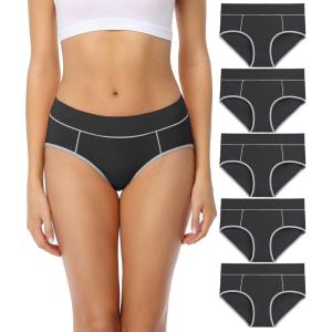imagewirarpa Womens Cotton Underwear Stretch Mid Waisted Briefs Ladies Panties 5 Pack Regular ampamp Plus SizeBlack5 Pack