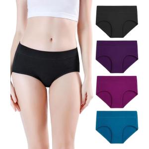 imagewirarpa Womens Underwear Cotton Mid Waisted Ladies Panties Full Coverage Briefs 4 Pack Regular ampamp Plus SizeBlackPurpleRedBlue