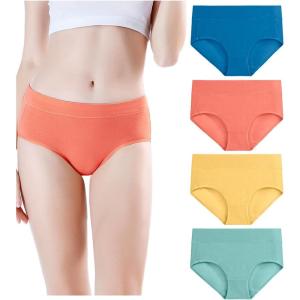 imagewirarpa Womens Underwear Cotton Mid Waisted Ladies Panties Full Coverage Briefs 4 Pack Regular ampamp Plus SizeMulticolor044 Pack
