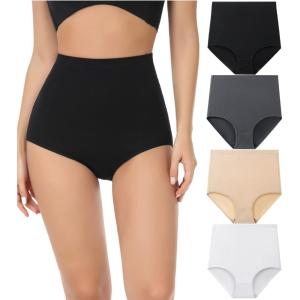 imagewirarpa Womens Underwear Cotton Super High Waisted Briefs Stretch Full Coverage Panties 4 Pack00multicolora3