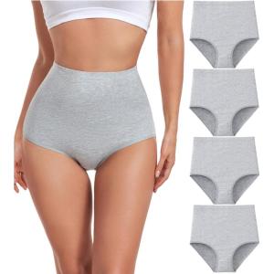 imagewirarpa Womens Underwear Cotton Super High Waisted Briefs Stretch Full Coverage Panties 4 PackGrey