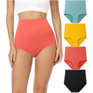 imagewirarpa Womens Underwear Cotton Super High Waisted Briefs Stretch Full Coverage Panties 4 PackMulticolora2