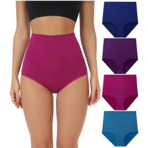 imagewirarpa Womens Underwear Cotton Super High Waisted Briefs Stretch Full Coverage Panties 4 PackMulticolora5