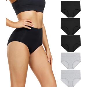 imagewirarpa Womens Underwear High Waisted Ladies Cotton Panties Soft Full Coverage Briefs 5 Pack Regular ampamp Plus Size3black 2grey5p