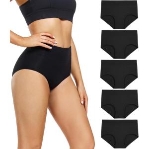 imagewirarpa Womens Underwear High Waisted Ladies Cotton Panties Soft Full Coverage Briefs 5 Pack Regular ampamp Plus SizeBlack5p