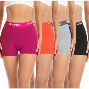 imagewirarpa Womens Cotton Boxer Briefs Underwear Boy Shorts 3quot Inseam 4 PackBlack Heather Grey Orange Red