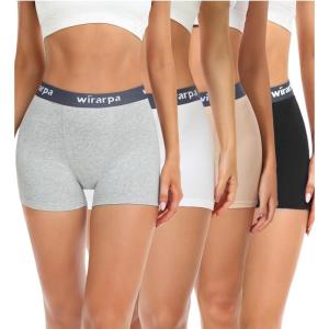 imagewirarpa Womens Cotton Boxer Briefs Underwear Boy Shorts 3quot Inseam 4 PackBlackBeigeWhiteHeather Grey