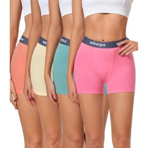 imagewirarpa Womens Cotton Boxer Briefs Underwear Boy Shorts 3quot Inseam 4 PackMintLight OrangeYellowPink