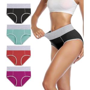 imagewirarpa Womens Cotton Underwear High Waist Breathable Briefs Soft Underpants Ladies Stretch Panties 4 PackAmulticolored024pack