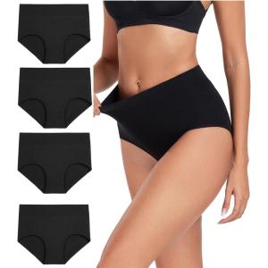 imagewirarpa Womens Cotton Underwear High Waist Breathable Briefs Soft Underpants Ladies Stretch Panties 4 PackDark Black