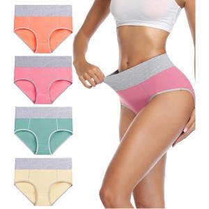 imagewirarpa Womens Cotton Underwear High Waist Breathable Briefs Soft Underpants Ladies Stretch Panties 4 PackMulticolor