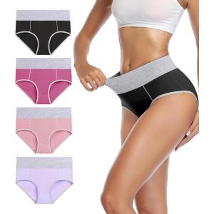 imagewirarpa Womens Cotton Underwear High Waist Breathable Briefs Soft Underpants Ladies Stretch Panties 4 PackMulticolored014pack