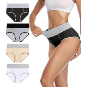 imagewirarpa Womens Cotton Underwear High Waist Breathable Briefs Soft Underpants Ladies Stretch Panties 4 PackMulticolored074pack