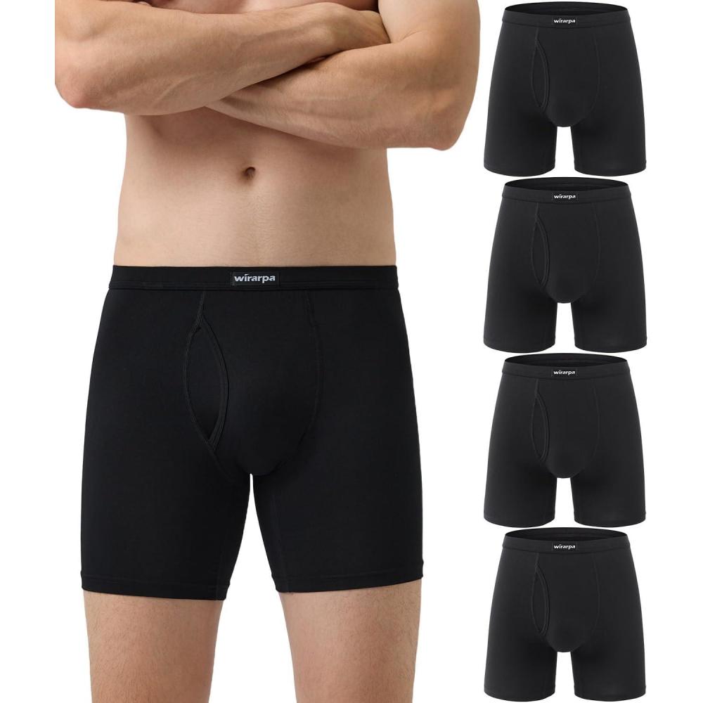 imagewirarpa Mens Underwear Boxer Briefs Micro Modal Covered Band Underpants with Fly 4 PackBlack