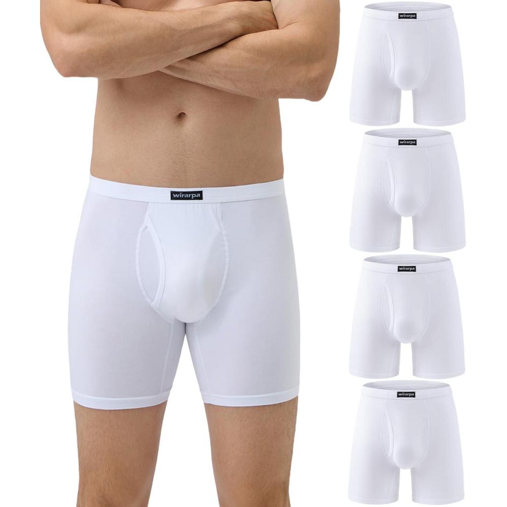 imagewirarpa Mens Underwear Boxer Briefs Micro Modal Covered Band Underpants with Fly 4 PackWhite