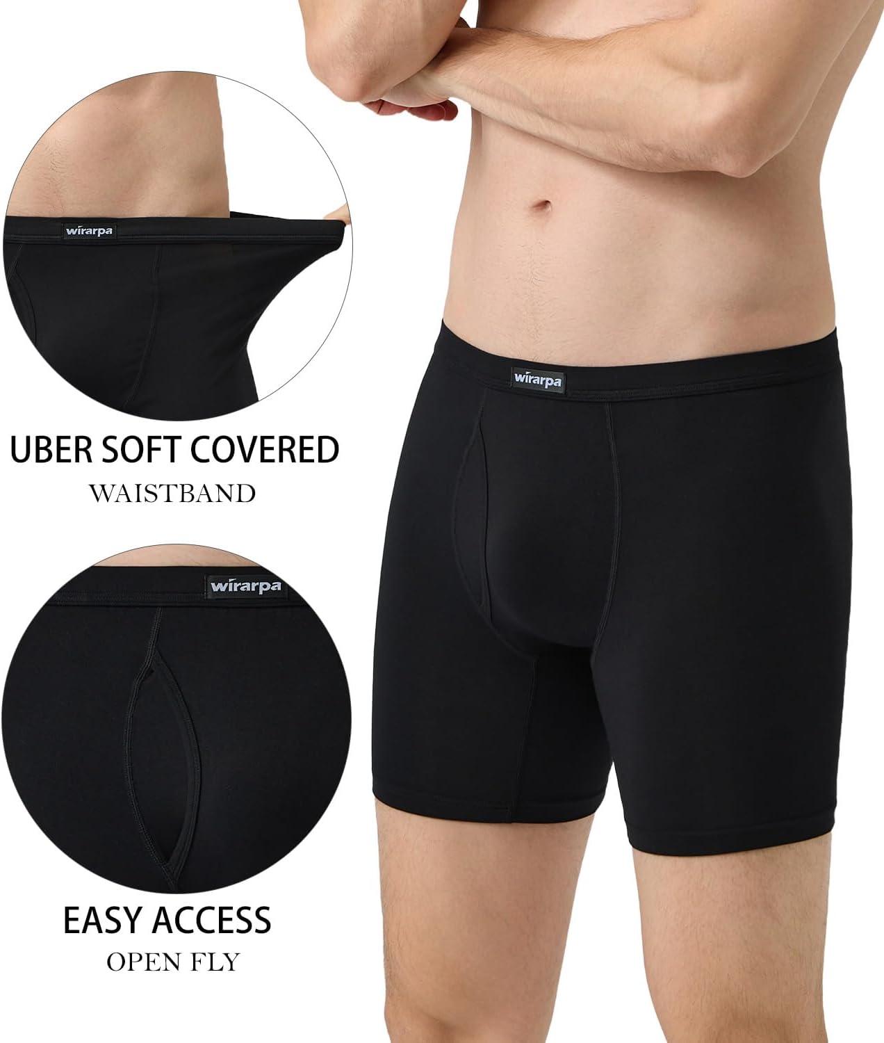 imagewirarpa Mens Underwear Boxer Briefs Micro Modal Covered Band Underpants with Fly 4 PackBlack