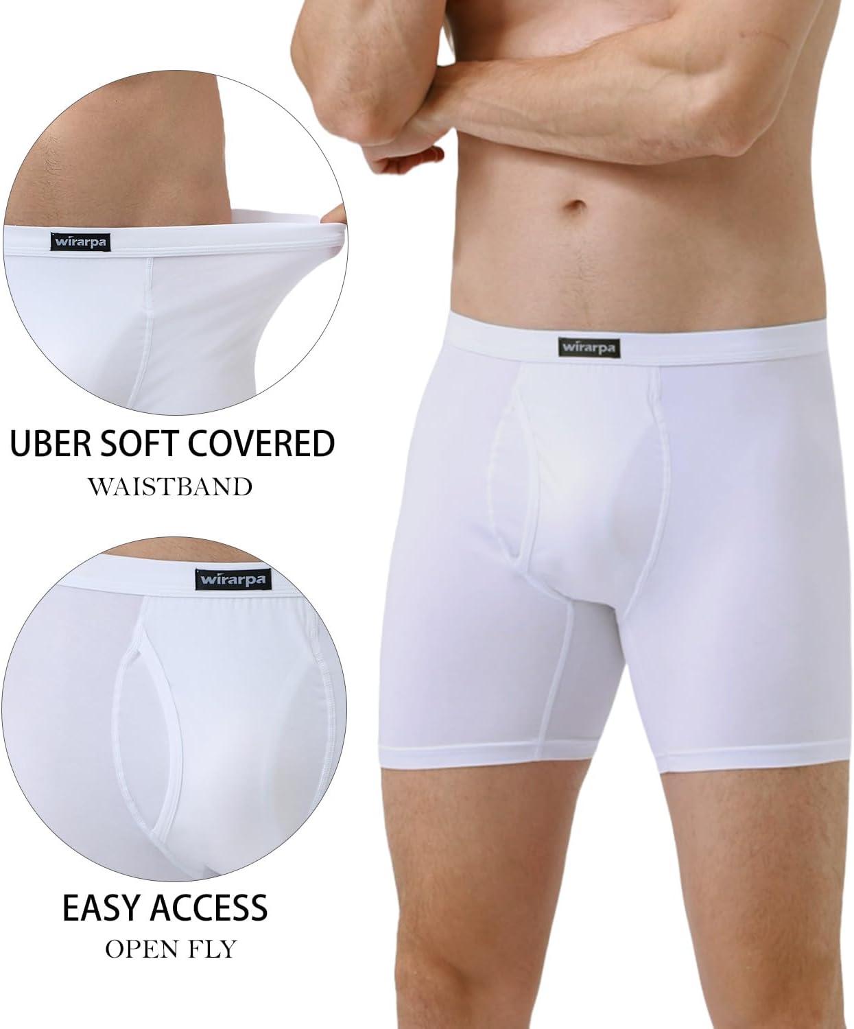 imagewirarpa Mens Underwear Boxer Briefs Micro Modal Covered Band Underpants with Fly 4 PackWhite