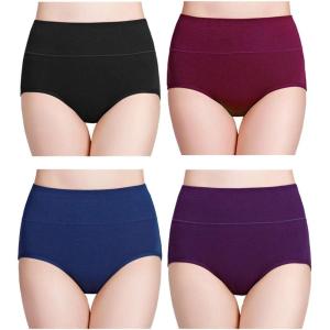 imagewirarpa Womens Cotton Underwear High Waisted Ladies Panties Full Coverage Briefs 4 Pack Regular ampamp Plus SizeBlackDeep RedNavy BluePurple  Set 8