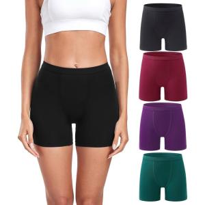 imagewirarpa Womens Modal Boy Shorts Panties Soft Microfiber Boxer Briefs Underwear 4 PackBlackRedPurpleGreen