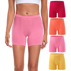 imagewirarpa Womens Modal Boy Shorts Panties Soft Microfiber Boxer Briefs Underwear 4 PackFuchsiaPinkOrangeYellow