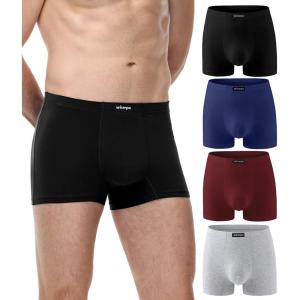 imagewirarpa Mens Cotton Trunks Underwear Short Leg Covered Band Boxer Briefs 4 PackBlackHeather GrayRedDeep Blue