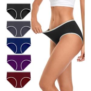 imagewirarpa Womens Cotton Underwear Mid Low Rise Full Briefs Breathable Ladies Regular Plus Size Panties 5 PackBlackGreyBluePurpleRed