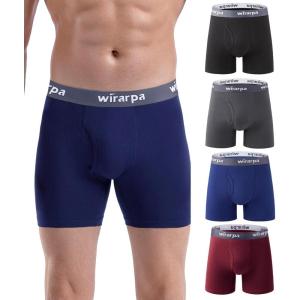 imagewirarpa Mens Boxer Briefs Cotton Stretch Underwear Open Fly Tagless Underpants Regular Leg 4 PackBlackDeep BlueRedDeep Grey