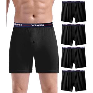 imagewirarpa Mens Boxer Underwear 100 Cotton Boxers Loose Boxer Shorts Button Fly 4 PackBlack
