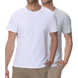 imagewirarpa Mens Cotton TShirt Short Sleeve Crew Neck Classic Undershirts for Men 2 PackGrayWhite
