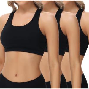 imagewirarpa Womens Bralette Cotton Racerback TBack Bralettes Crop Top No Padding Light Support 3 PackBlack