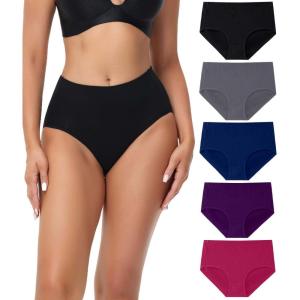imagewirarpa Womens Cotton High Waisted Underwear Full Coverage Cotton Brief Panties 5 PackBlackGreyNavyPurpleRed