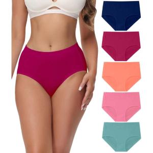 imagewirarpa Womens Cotton High Waisted Underwear Full Coverage Cotton Brief Panties 5 PackMulticolor5 Pack