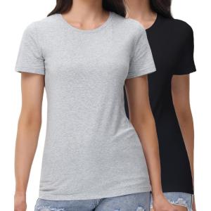 imagewirarpa Womens TShirts Cotton Crew Neck ShortSleeve Casual Tees Tops Undershirt 2 PackBlackGrey