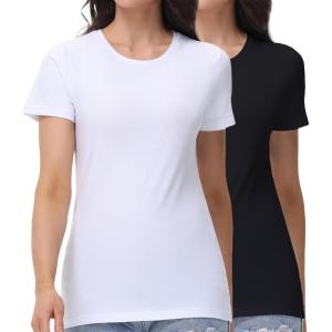 imagewirarpa Womens TShirts Cotton Crew Neck ShortSleeve Casual Tees Tops Undershirt 2 PackBlackWhite
