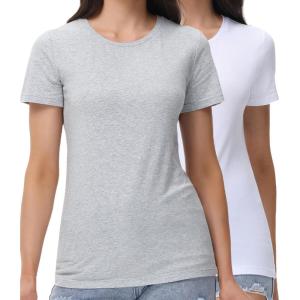 imagewirarpa Womens TShirts Cotton Crew Neck ShortSleeve Casual Tees Tops Undershirt 2 PackGreyWhite