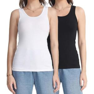 imagewirarpa Womens Tank Tops Cotton Undershirts Tanks Top Comfy Camis Base Layer 2PackBlackWhite