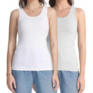 imagewirarpa Womens Tank Tops Cotton Undershirts Tanks Top Comfy Camis Base Layer 2PackGreyWhite