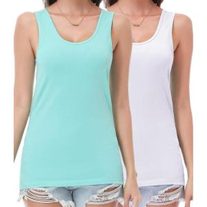 imagewirarpa Womens Tank Tops Cotton Undershirts Tanks Top Comfy Camis Base Layer 2PackMint GreenWhite