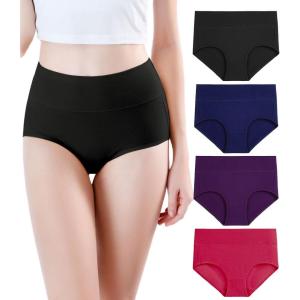 imagewirarpa Womens Modal Underwear Soft High Waist Briefs Ladies Panties 4 Pack Regular ampamp Plus SizeBlackDark PurpleDark BlueRed
